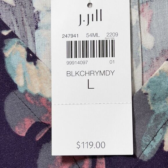 J Jill Vista Midi Dress Sz L Black Cherry Floral V-Neck Short Sleeve Pockets - Picture 7 of 10